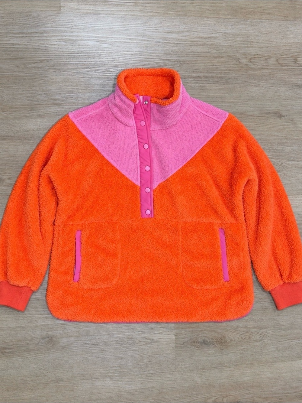 BiBi Orange and Pink Sherpa Pullover